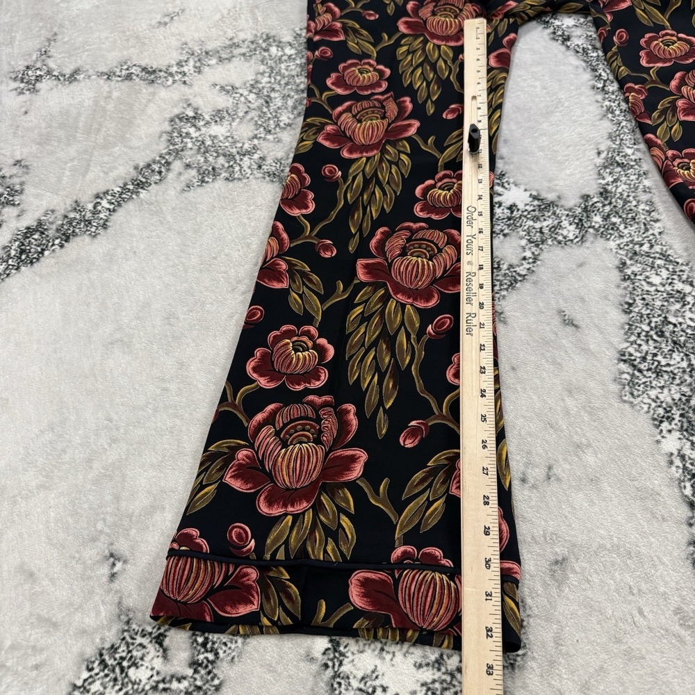 Ann Taylor Floral Print Wide Leg Pants Womens Size 0 Cropped Black Pink Pockets - Picture 5 of 11